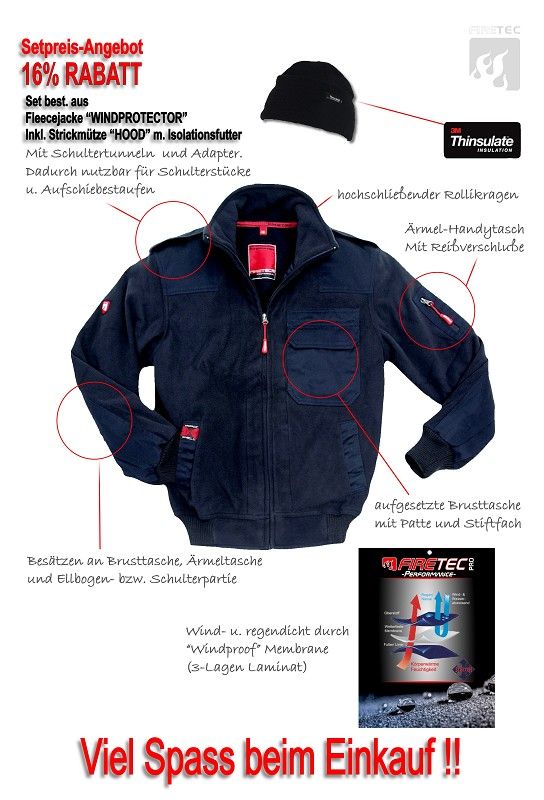 Fleecejacke Windprotector incl. Thinsulate Mütze